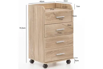 Rullkontejner Wohnling 4 lådor med hjul, förvaringsbricka, foliebelagd spånskiva, modern stil Sonoma - Sonoma - Förvaring - Förvaringsmöbler - Byrå - Hurtsar