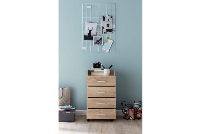 Rullkontejner Wohnling 4 lådor med hjul, förvaringsbricka, foliebelagd spånskiva, modern stil Sonoma - Sonoma - Förvaring - Förvaringsmöbler - Byrå - Hurtsar