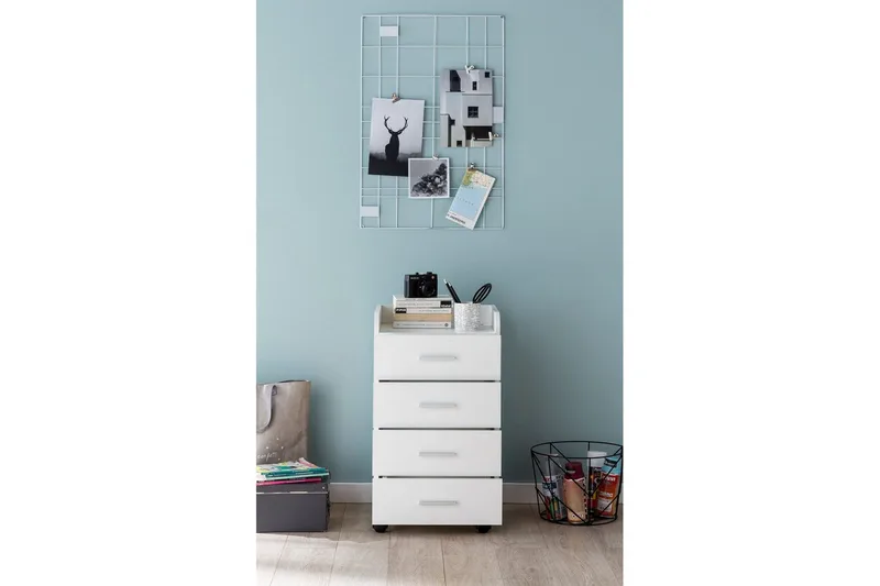 Rullkontejner Wohnling 4 lådor med hjul, förvaringsbricka, foliebelagd spånskiva, modern stil Vit - Vit - Förvaring - Förvaringsmöbler - Byrå - Hurtsar