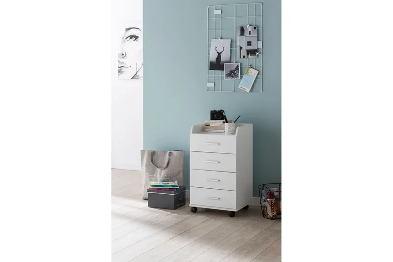 Rullkontejner Wohnling 4 lådor med hjul, förvaringsbricka, foliebelagd spånskiva, modern stil Vit - Vit - Förvaring - Förvaringsmöbler - Byrå - Hurtsar