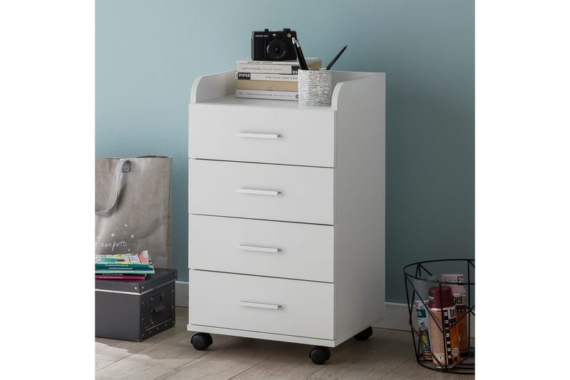 Rullkontejner Wohnling 4 lådor med hjul, förvaringsbricka, foliebelagd spånskiva, modern stil Vit - Vit - Förvaring - Skåp - Förvaringsskåp