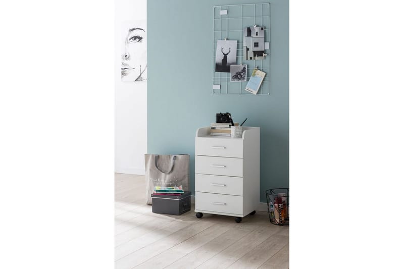 Rullkontejner Wohnling 4 lådor med hjul, förvaringsbricka, foliebelagd spånskiva, modern stil Vit - Vit - Förvaring - Skåp - Förvaringsskåp