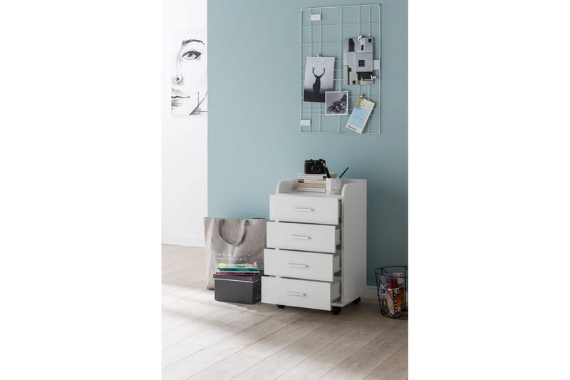 Rullkontejner Wohnling 4 lådor med hjul, förvaringsbricka, foliebelagd spånskiva, modern stil Vit - Vit - Förvaring - Skåp - Förvaringsskåp