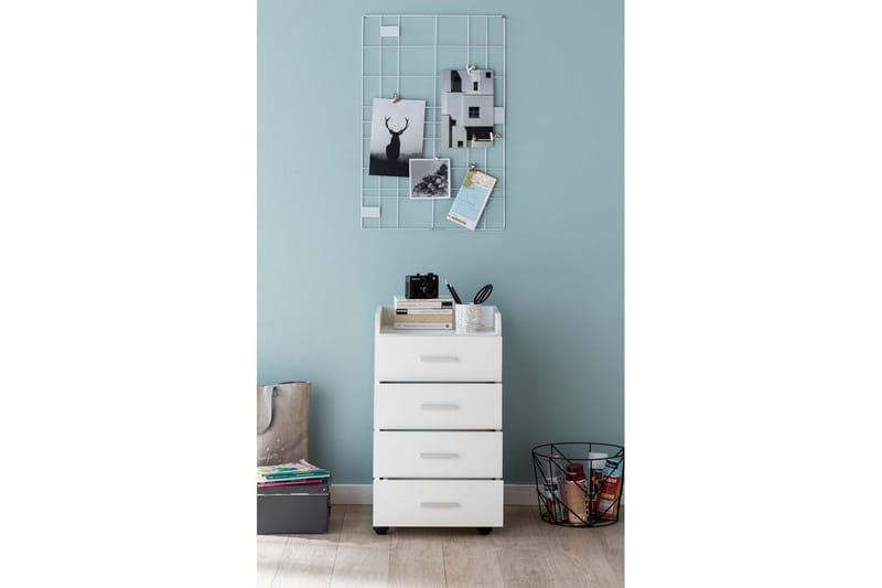 Rullkontejner Wohnling 4 lådor med hjul, förvaringsbricka, foliebelagd spånskiva, modern stil Vit - Vit - Förvaring - Skåp - Förvaringsskåp