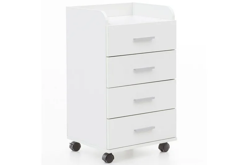 Rullkontejner Wohnling 4 lådor med hjul, förvaringsbricka, foliebelagd spånskiva, modern stil Vit - Vit - Förvaring - Förvaringsmöbler - Byrå - Hurtsar