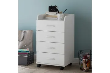 Rullkontejner Wohnling 4 lådor med hjul, förvaringsbricka, foliebelagd spånskiva, modern stil Vit - Vit - Förvaring - Förvaringsmöbler - Byrå - Hurtsar