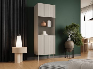 Rynlin Vitrinskåp med Förvaring och Glasdörrar 180 cm i Trä - Beige - Förvaring - Skåp - Vitrinskåp