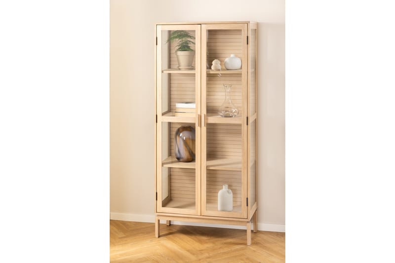 Sakie Vitrinskåp 40 cm djup 80 cm bred 180 cm hög Trä - Vit - Förvaring - Skåp - Vitrinskåp