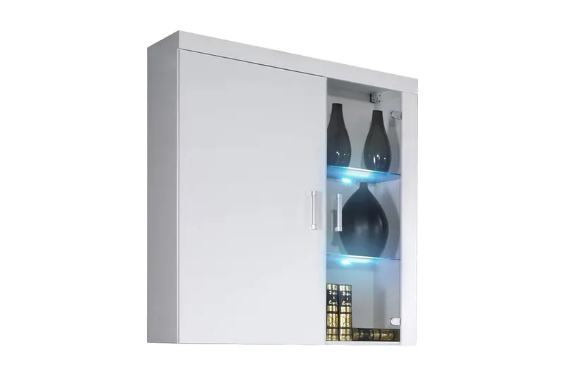 Samba Lågt Vitrinskåp RGB LED Belysning 35 cm djup 90 cm bred 111 cm hög Ljust Trä Glas, Vit