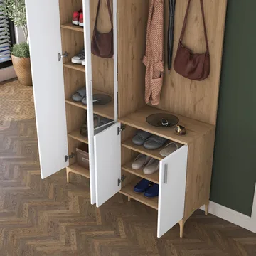 Sarnor Hallställ 120x198,6x37,5 cm - Valnöt och vitt - Möbler - Hallmöbler - Möbelset för hall & entre