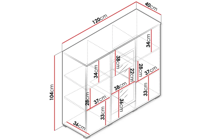 Sherie Vitrinskåp 120 cm med Förvaring och Belysning i Trä - Vit - Förvaring - Skåp - Vitrinskåp