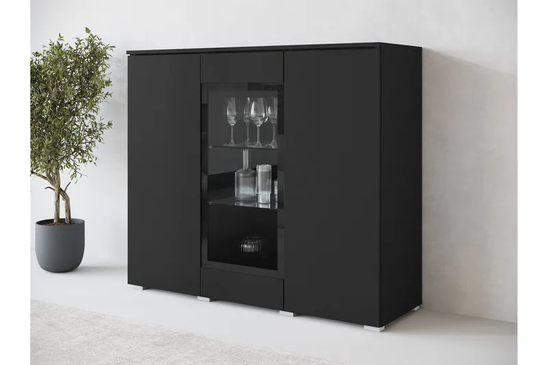 Sherie Vitrinskåp 120x104 cm - Svart - Förvaring - Skåp - Vitrinskåp