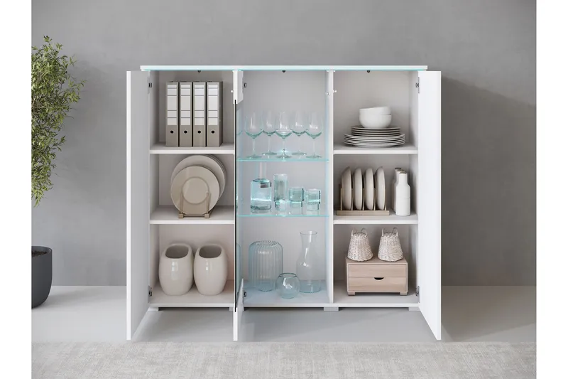 Sherie Vitrinskåp 120x104 cm - Vit/Grå - Förvaring - Skåp - Vitrinskåp