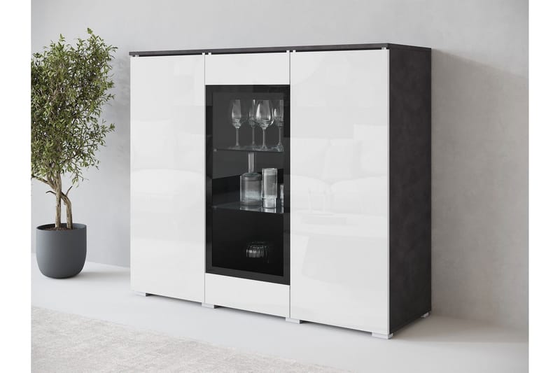 Sherie Vitrinskåp 120x104 cm - Vit/Grå - Förvaring - Skåp - Vitrinskåp