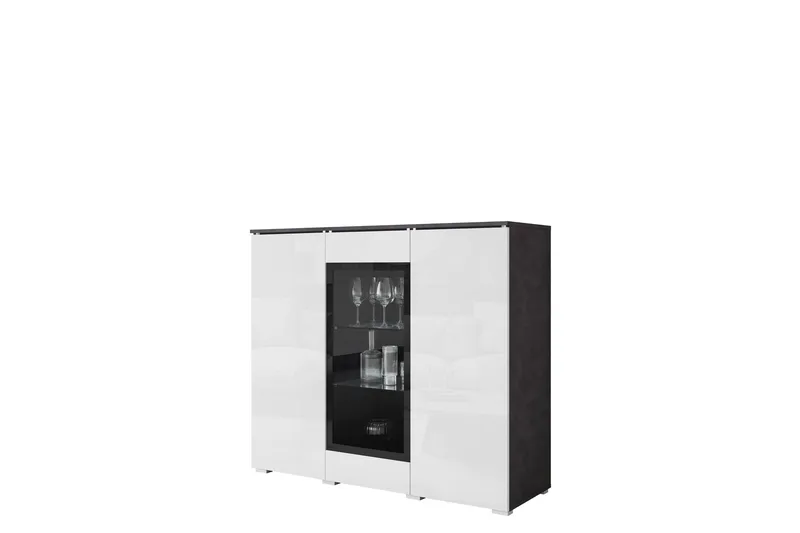 Sherie Vitrinskåp 120x104 cm - Vit/Grå - Förvaring - Skåp - Vitrinskåp