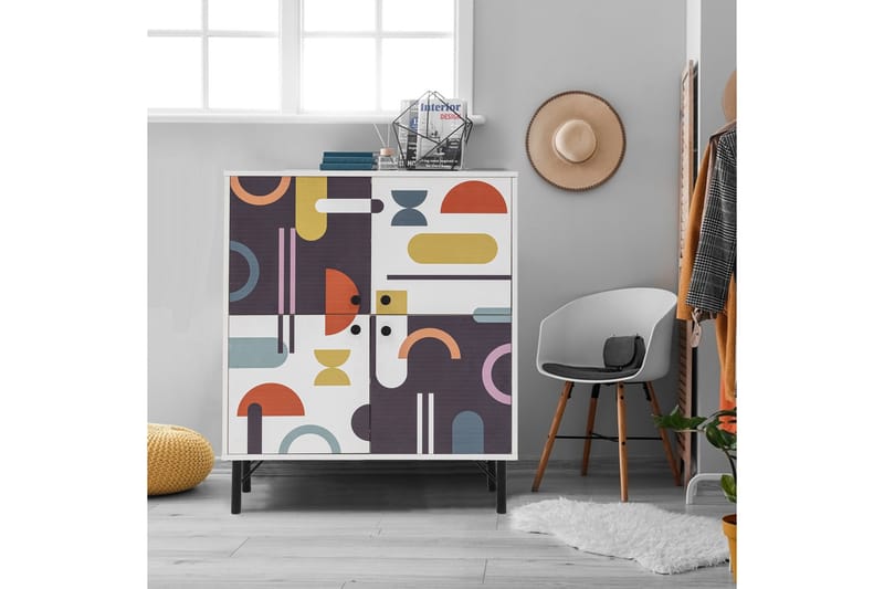 Sia Highboard 95x111 cm Vit/Brun/Lila/Gul - Hanah Home - Förvaringsskåp