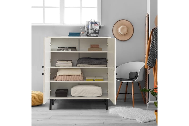 Sia Highboard 95x111 cm Vit/Brun/Lila/Gul - Hanah Home - Förvaring - Skåp - Förvaringsskåp