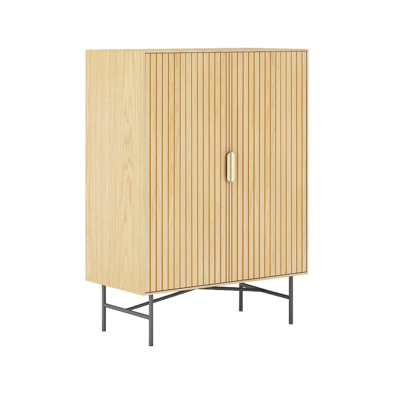 Skåp Bassel 80x40x110 cm 3D-melamin, Ljus trädekor / svart / guld