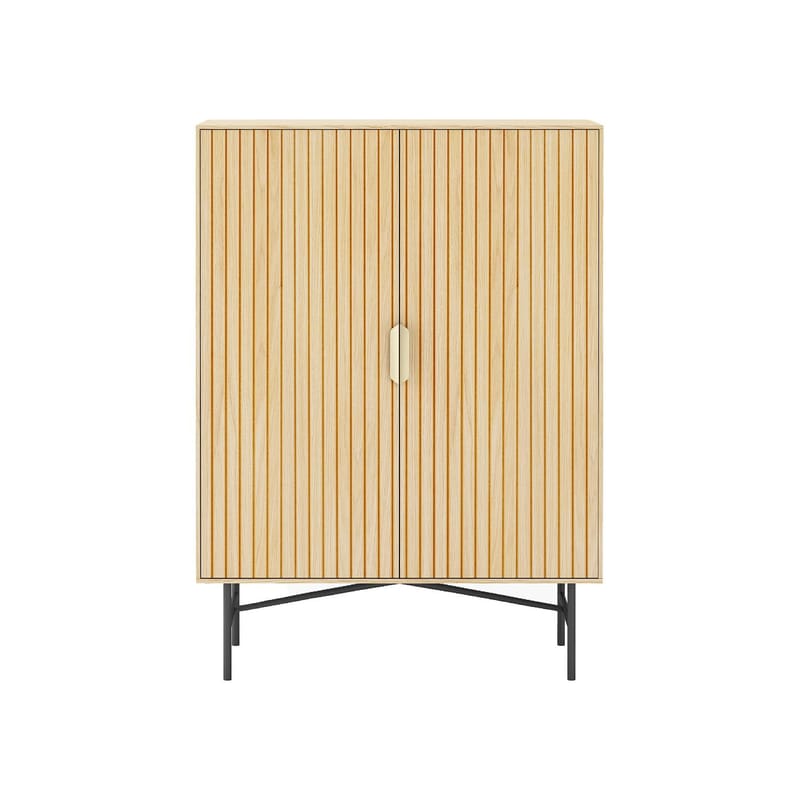 Skåp Bassel 80x40x110 cm 3D-melamin - Ljus trädekor/svart/guld - Förvaring - Skåp - Förvaringsskåp