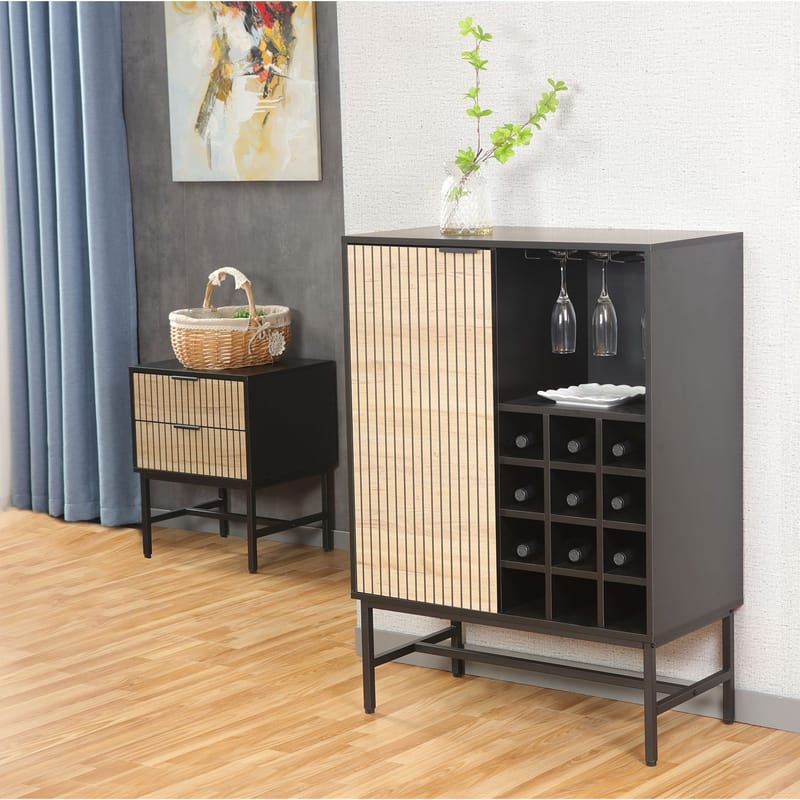 Skåp Helve med vinställ 80x40x110 cm melamin - svart / ljust trä - Förvaring - Skåp - Barskåp