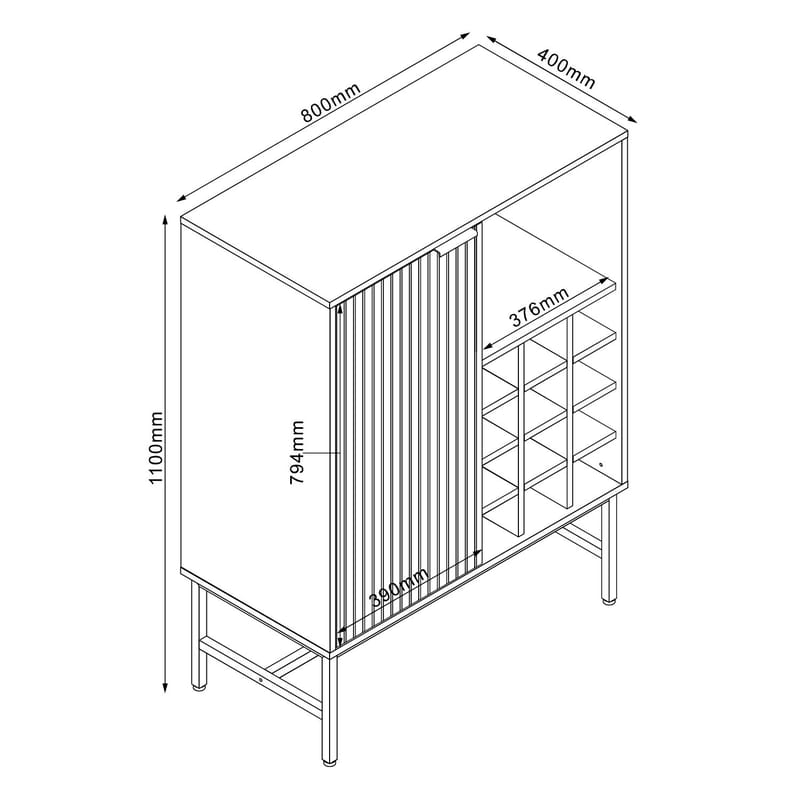 Skåp Helve med vinställ 80x40x110 cm melamin - svart / ljust trä - Förvaring - Skåp - Barskåp