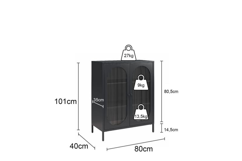 Skåp Luna 80x40x102 cm, Svart - 80x40x102 cm, Svart - Förvaring - Skåp - Förvaringsskåp - Säkerhetsskåp - Medicinskåp