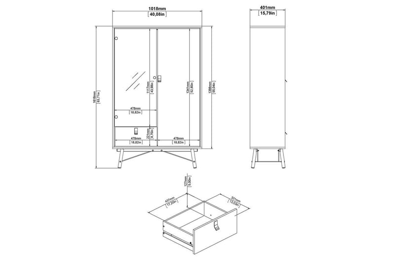 Tadami Vitrinskåp 102x162 cm - Natur - Förvaring - Skåp - Vitrinskåp