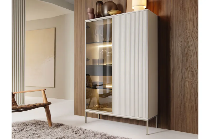 Tenorio Vitrinskåp 104x166 cm - Beige - Förvaring - Skåp - Vitrinskåp