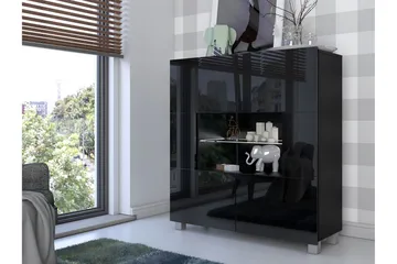 Tessan Vitrinskåp 100x107 cm med Förvaring och Belysning i Glas - Svart - Förvaring - Skåp - Vitrinskåp