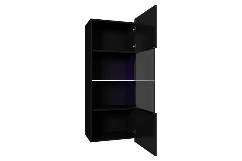 Tessan Vitrinskåp 45x117 cm med Belysning i Glas med Trästomme - Svart - Förvaring - Skåp - Vitrinskåp