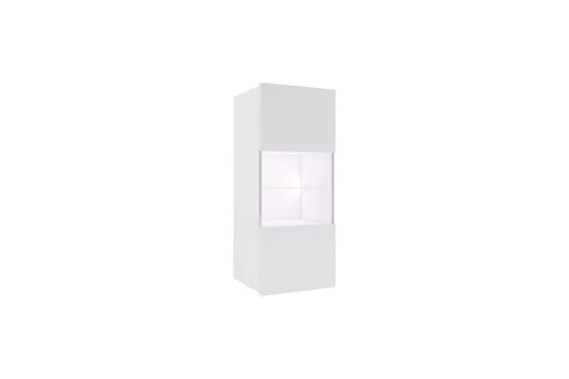 Tessan Vitrinskåp 45x117 cm med Belysning i Glas med Trästomme, Vit