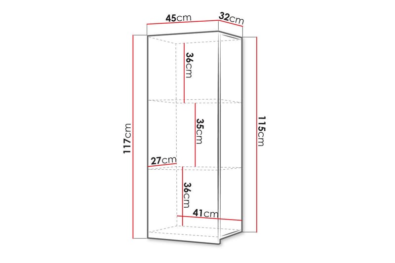 Tessan Vitrinskåp 45x117 cm - Vit - Förvaring - Skåp - Vitrinskåp
