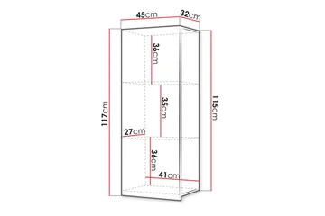 Tessan Vitrinskåp 45x32x117 cm - Svart/Vit Led-Belysning - Förvaring - Skåp - Vitrinskåp