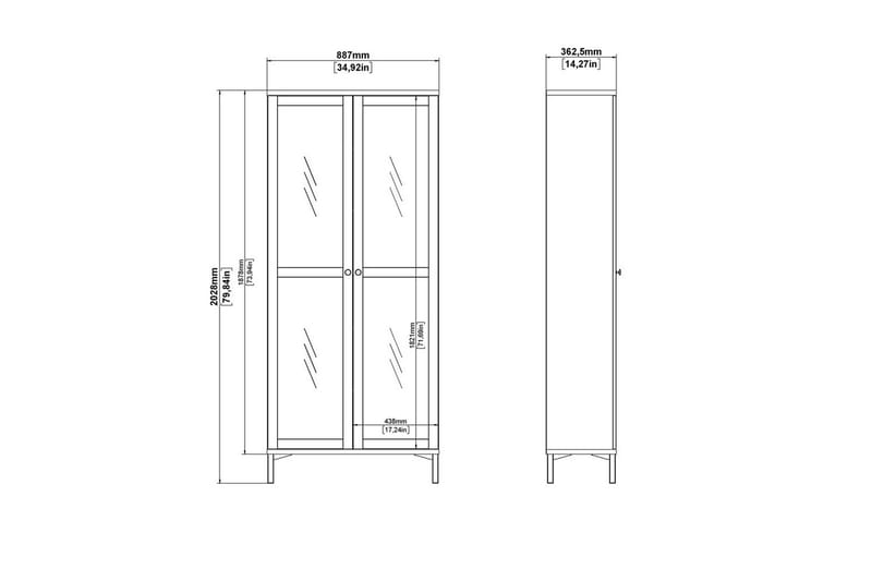 Valnorin Vitrinskåp 89x203 cm - Vit - Förvaring - Skåp - Vitrinskåp