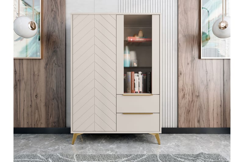 Vemdalen Vitrinskåp 104x150 cm - Beige - Förvaring - Skåp - Vitrinskåp