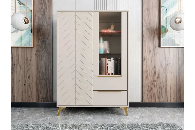 Vemdalen Vitrinskåp 104x150 cm - Beige - Förvaring - Skåp - Vitrinskåp