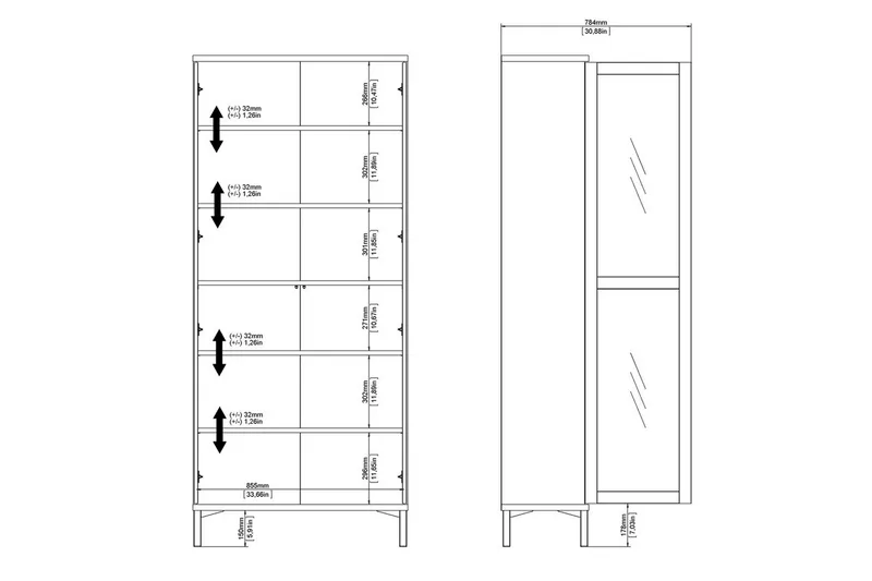 Virender Vitrinskåp 88,7x202,8 cm - Vit - Förvaring - Skåp - Vitrinskåp