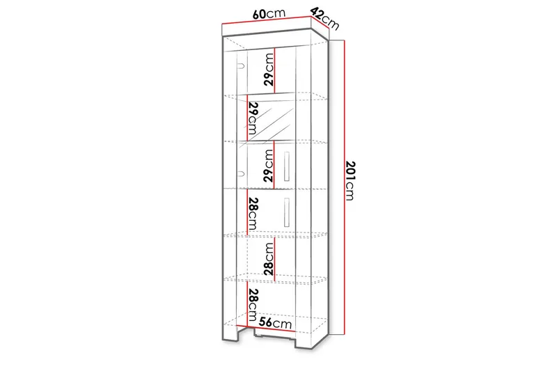 Cezar Vitrinskåp 60x42x201 cm Ek - Förvaring - Skåp - Vitrinskåp