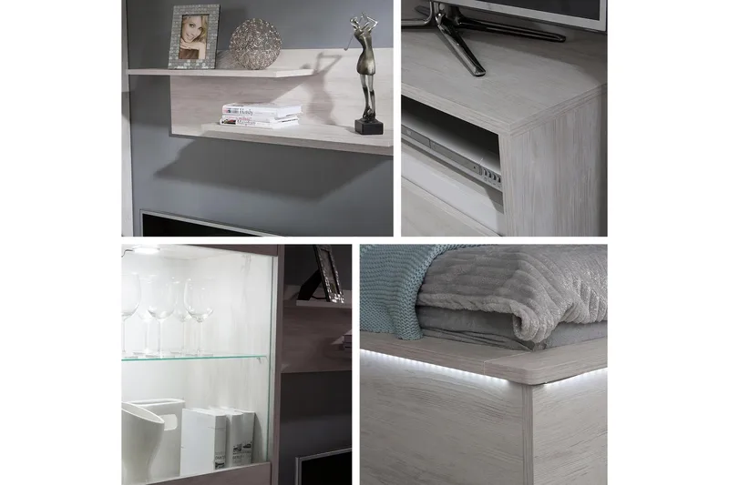 Charon Smalt Vitrinskåp Vit LED Belysning 40 cm djup 50 cm bred 200 cm hög Mörkt Trä - Ek/Svart/Vit Led-Belysning - Förvaring - Skåp - Vitrinskåp