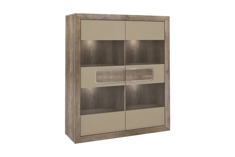 Corlius Vitrinskåp 41,3 cm djup 133,8 cm bred 155,4 cm hög Trä Glas, Beige/Brun