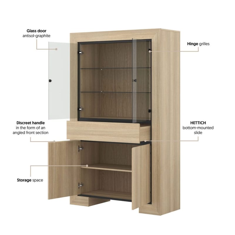 Vitrinskåp Cuba II 4 Dörrar 1 Låda - Förvaring - Skåp - Vitrinskåp