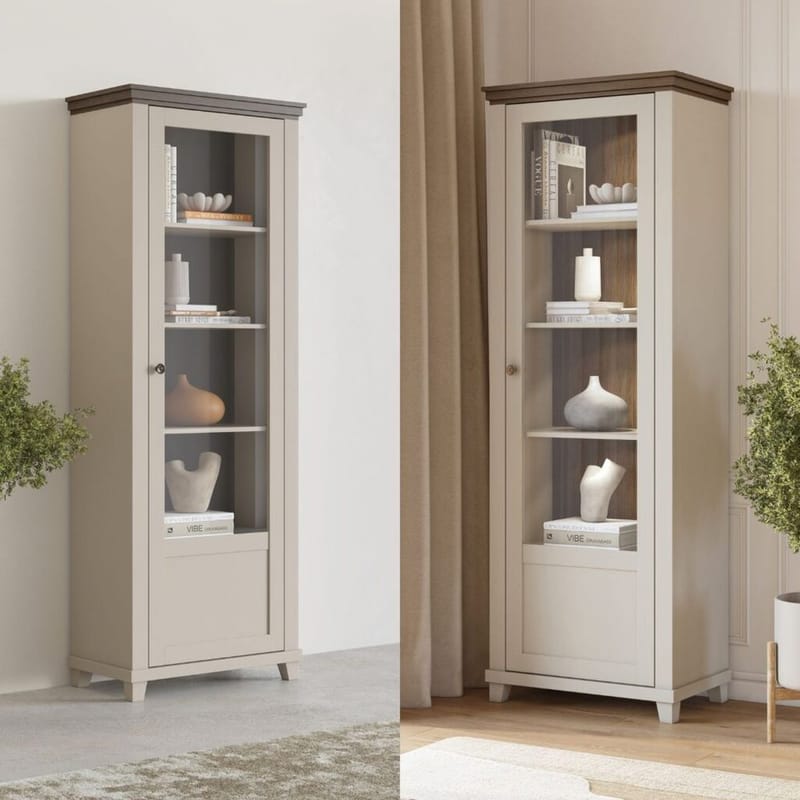 Vitrinskåp Evora 1 dörr höger - Ljus Beige - Förvaring - Skåp - Vitrinskåp