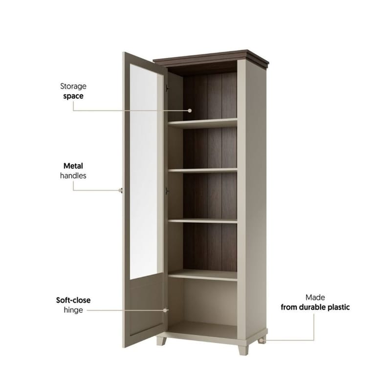 Vitrinskåp Evora 1 dörr vänster - Ljus Beige - Förvaring - Skåp - Vitrinskåp