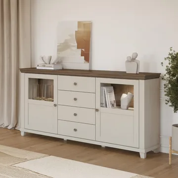 Vitrinskåp Evora 2 dörrar med 4 lådor - Ljus Beige - Förvaring - Skåp - Vitrinskåp