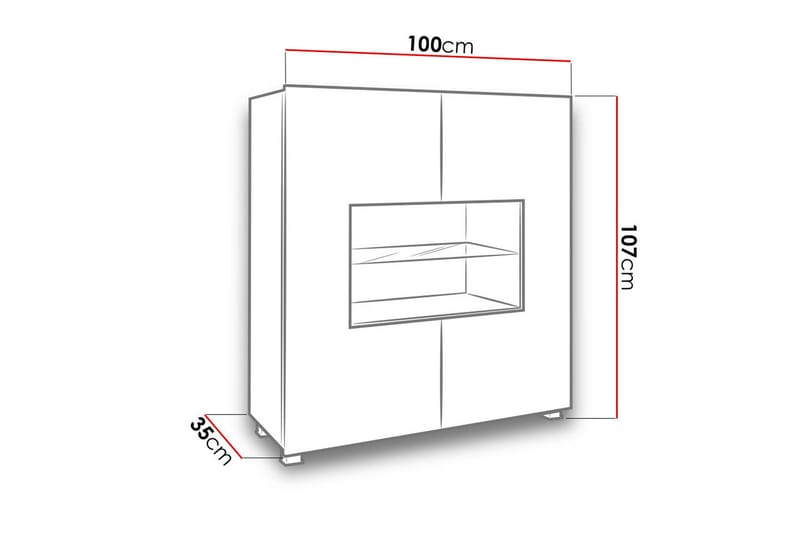 Frick Vitrinskåp Vit LED Belysning 35 cm djup 100 cm bred 107 cm hög Ljust Trä Ek Glas - Gyllene Ek/Vit Led-Belysning - Förvaring - Skåp - Vitrinskåp