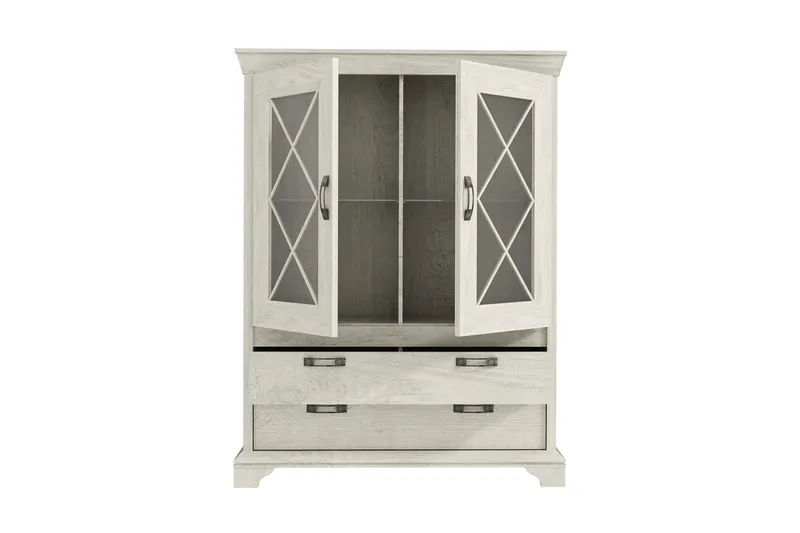 Hurlston Vitrinskåp 48 cm djup 123 cm bred 162 cm hög ljus trä - Vit - Förvaring - Skåp - Vitrinskåp