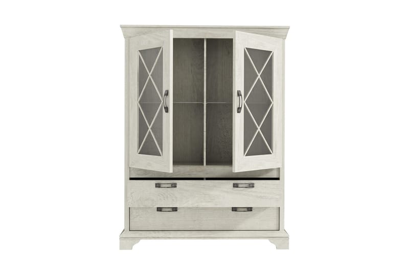 Hurlston Vitrinskåp 48 cm djup 123 cm bred 162 cm hög ljus trä - Vit - Förvaring - Skåp - Vitrinskåp