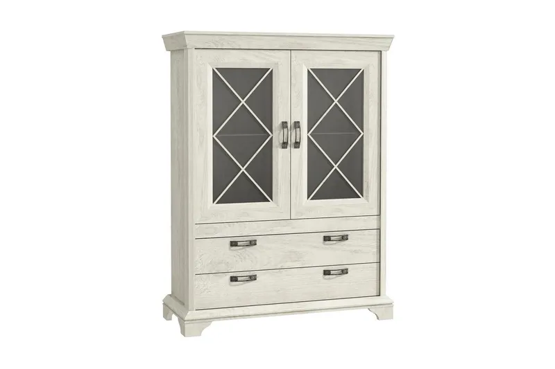 Hurlston Vitrinskåp 48 cm djup 123 cm bred 162 cm hög ljus trä, Vit