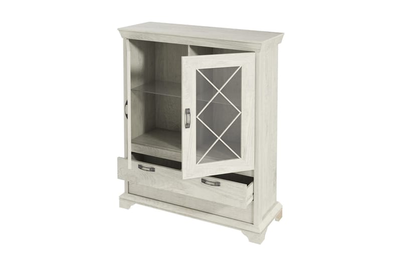 Hurlston Vitrinskåp 48 cm djup 123 cm bred 162 cm hög ljus trä - Vit - Förvaring - Skåp - Vitrinskåp