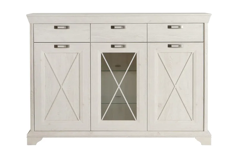 Hurlston Vitrinskåp Skänk 48 cm djup 178 cm bred 128 cm hög med Lådor - Vit - Förvaring - Skåp - Vitrinskåp